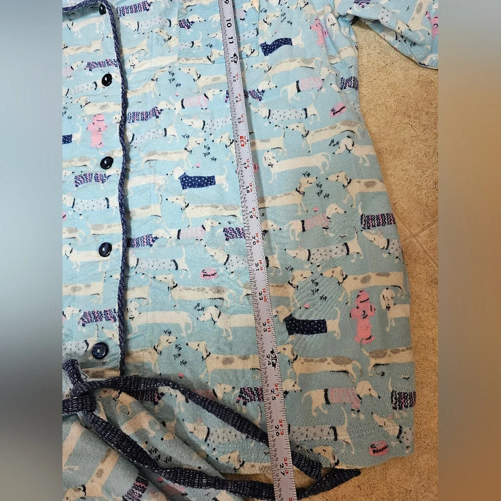 Munki Munki XXL Flannel Pajama Set Blue Dachshund Dog Print Button Up Fleece